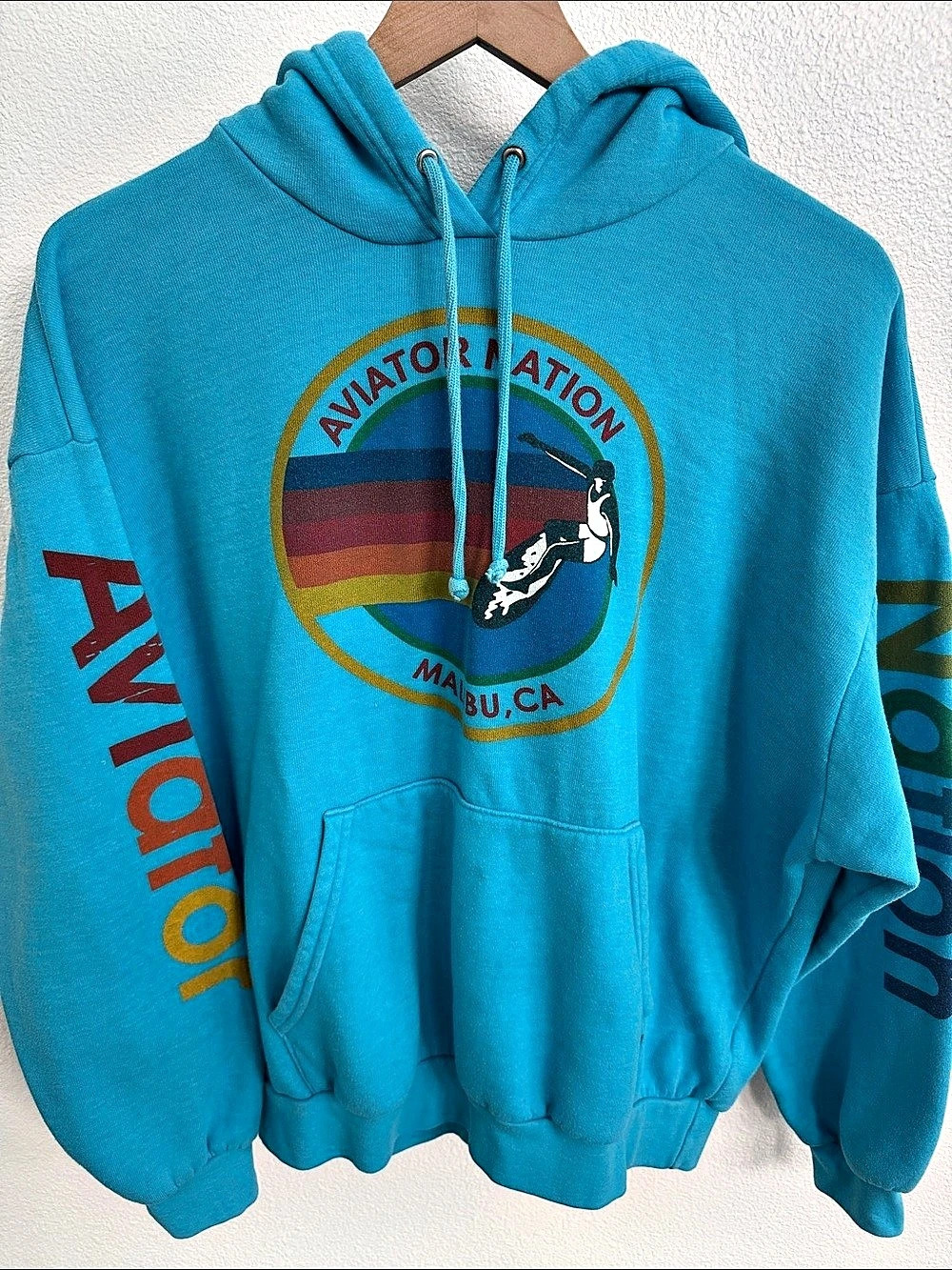 Aviator Nation Malibu Pullover Relaxed Hoodie Blue Pullover Hoodie Small